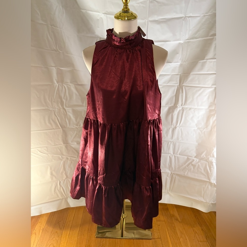 TCEC Red Ruffled Tiered Sundress with Halter Neckline